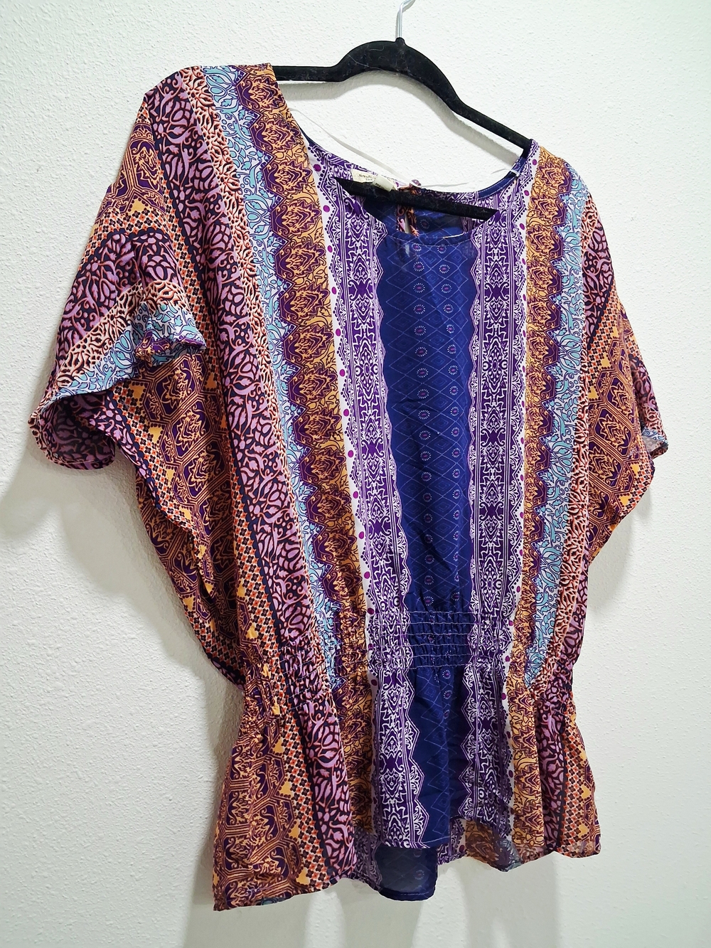 One World Womens Top Purple Boho Printed